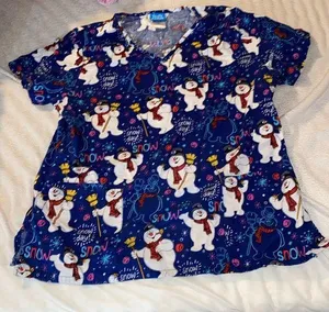 Woman’s Frosty the Snowman scrub top size medium thumbnail 1