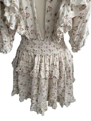 JENS PIRATES BOOTY Floral White Smocked Waist Mini Dress Size XL thumbnail 7