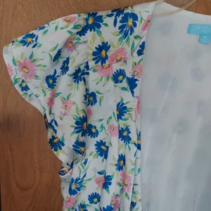 Draper James blue and pink floral short sleeve kimono/robe with tie front Sz MED thumbnail 4