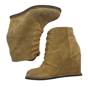 Kate Spade Size 7 Wedge Booties Saundra Tan Suede Lace Up Boots New York Fall thumbnail 3