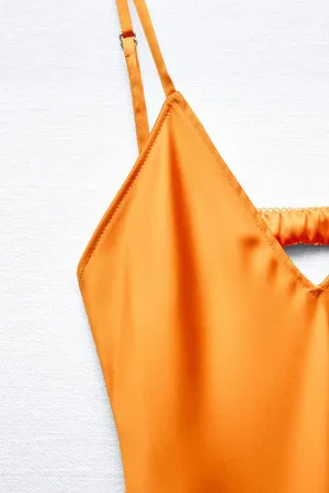 Zara dress maxi midi hot orange satin effect wedding party cocktail thumbnail 11