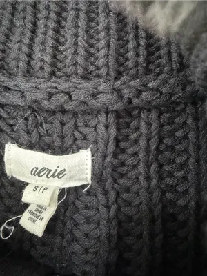 aerie Black Chunky Cropped Half-Zip Turtleneck Sweater thumbnail 4