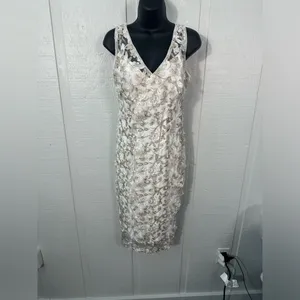 Adrienna Papell Off White Lace Overlay Sleeveless Dress Size 4 NWOT thumbnail 2