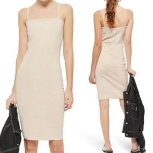 Topshop Nude Bodycon Square Neck Sheath Midi Dress Size 8 thumbnail 2