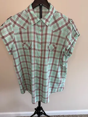 Vintage Turquoise Plaid Pearl Button Western Shirt-XL thumbnail 1