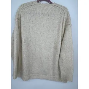 Free People Alpaca Blend Oversized‎ VNeck Chunky Knit Sweater Women S Cream Boho thumbnail 2