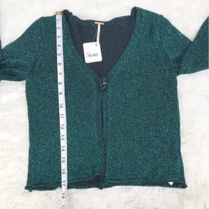 FREE PEOPLE Emmaline Metallic Green Cardigan Long‎ Sleeve Goth Dark Romantic XS thumbnail 15