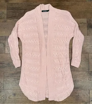 Lauren Ralph Lauren Pink Cable Knit Open Front Cardigan thumbnail 1