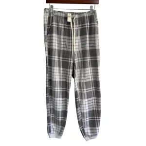 Aerie Plaid Pajama Jogger Pants Gray White Drawstring Lounge Sleepwear Small NEW thumbnail 2