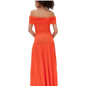 Lioness Field of Dreams Maxi Dress Women XS Orange Pleated Minimalist Bodycon thumbnail 3