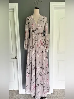 NWT Lulus Loving You Dusty Purple Floral Print Long Sleeve Wrap Maxi Dress Small thumbnail 3