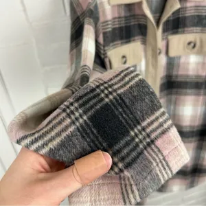 Melloday Pink Brown Plaid Long Line Button Front Shacket Size XL thumbnail 10