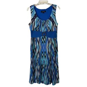 Perceptions Vibrant Blue Patterned Midi Dress Size Medium thumbnail 2