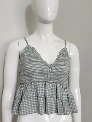 Ocean Drive Women’s Babydoll Top Plaid Halter Coquette Cottagecore Boho Y2K M thumbnail 1