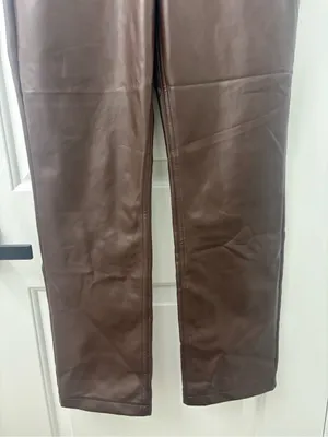 Abercrombie & fitch the 90s straight ultra high rise brown leather pants thumbnail 3
