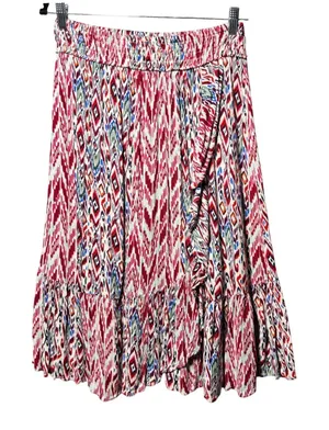 Westport Boho Ikat Print Tiered Ruffle Skirt Rayon Pull‎ On Midi Womens M thumbnail 1