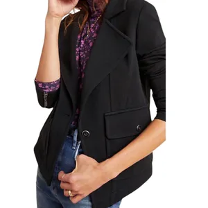 Anthropologie‎ Women's Surin Ponte Knit Moto Blazer Jacket Black Size Medium thumbnail 2