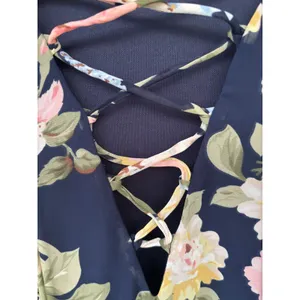 Show Me Your Mumu Kylie Lace Up Floral Dress Navy Blue XS Short Sleeve Mini thumbnail 3