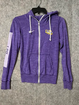 Nike Womans‎ XS LSU Purple Zip-Up Hoodie with Tiger Logo lightweight thumbnail 1