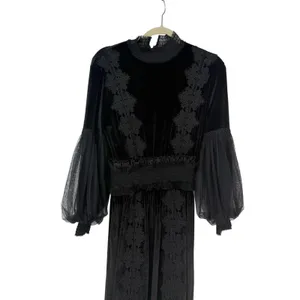 TOV Los Angeles Black Velvet Lace Maxi Dress Size 38 US 6 Small Witchy Victorian thumbnail 5