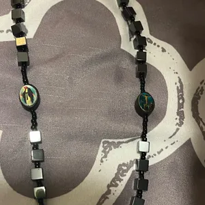 Black Beaded Rosary Necklace with Gold Cross thumbnail 4