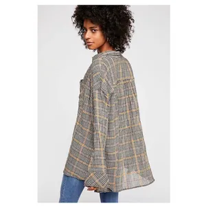 Free People Break My Stride Oversized Plaid Long Sleeve Button Up Shirt Size S thumbnail 2