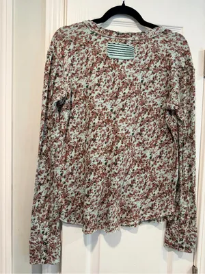 NWOT Free People We The Free Size S Floral Stripe Henley Top Long Sleeve Boho thumbnail 7