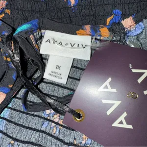 Ava & Viv Black Multicolor Floral Long Sleeve Smocked Peplum Top Sz‎ 1X NEW thumbnail 5