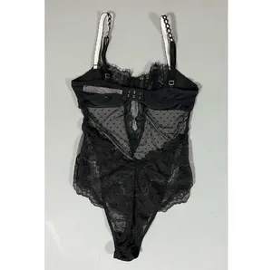 Black Polka Dot Dots Floral Lace Teddy Onesie Bodysuit Lingerie Size XS 🖤 thumbnail 7