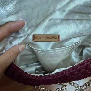 Crochet Chain-Shoulder Clutch - Burgundy thumbnail 6
