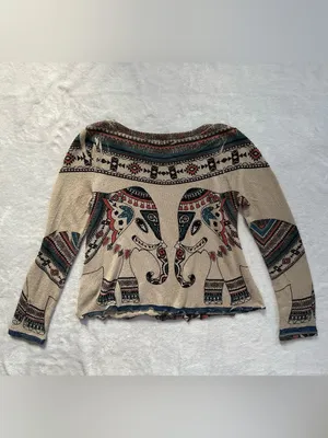Gaze Boho Elephant Knit Long Sleeve Top Size Medium Southwestern Festival thumbnail 11