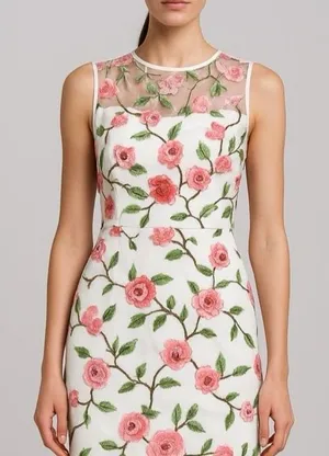Premier Amour Cherry Blossom Embroidered Sheer Mesh Cocktail Dress 2 NWT thumbnail 1