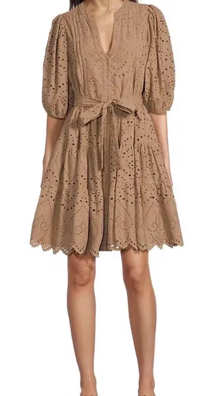 Gibson & Latimer Eyelet Puff Sleeve Belted Dress Size XL thumbnail 1