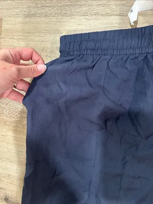 Navy women’s canvas Elastic-Waist Casual Pants thumbnail 2