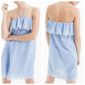 J. Crew Beach Chambray Eyelet ruffle Swim Cover‎ Dress - XS EUC thumbnail 2
