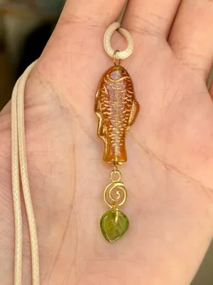 Handmade quality Czech glass amber fish boho funky necklace🌀🐟💙 thumbnail 3