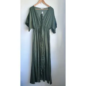 NWT BALTIC BORN Savannah Satin Olive Green Leopard Print Maxi Dress Womens Small thumbnail 2