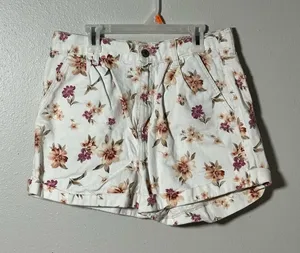 American Eagle‎ White Denim Floral Print Women's Casual Mom Shorts size 8 thumbnail 1