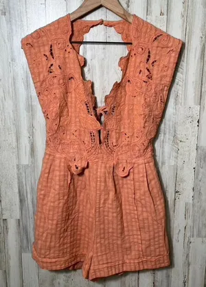 Free People‎ Finley Cutwork Orange Lace Romper Womens Size 4 thumbnail 1