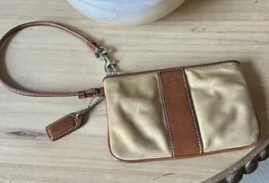 Coach Classic Nylon Tan/ Brown Wristlet Mini Purse thumbnail 1