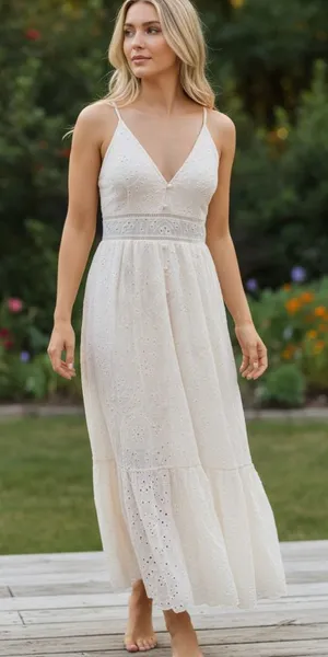 Simplee Pink Eyelet Maxi Dress L Cotton Button Front Boho‎ Cottagecore Sundress thumbnail 1