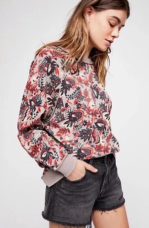 Free People Go On Get Floral Pullover sweatshirt as M oversized boho thumbnail 1