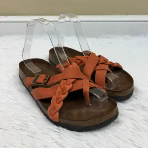 White Mountain Harrington Braided Leather Slip-On Sandals Orange Size 7 thumbnail 1