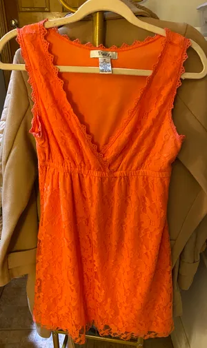 Pinky Coral Orange Pink Lace Dress thumbnail 1