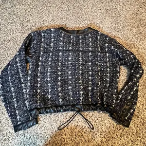 White House Black Market Navy Tweed Cropped Jacket Faux Leather Trim Small‎ thumbnail 9