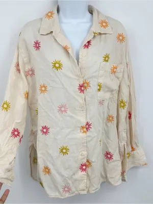 Old Navy The Boyfriend Shirt Sun Celestial Button Up Size Medium Linen Blend thumbnail 8