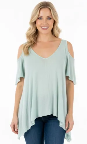 Free People green cold shoulder top size small thumbnail 1