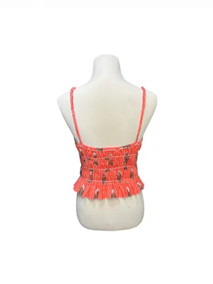 We The Free Coral Floral Striped Smocked Peplum Cami Crop Top Womens Small thumbnail 3