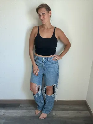 American Eagle Highest Rise Baggy Straight Jeans Destroyed 14 Strigid thumbnail 3
