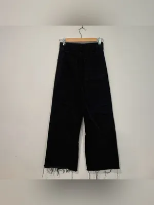 Zara Black Wide Leg Raw Hem Jeans 4 thumbnail 5